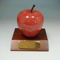 Genuine Red Marble Apple Award with Wood Base
